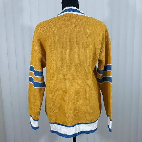 AELFRIC EDEN Unisex Varsity Letterman Sweater Cardigan Patchwork Yellow Gold M - Picture 4 of 12